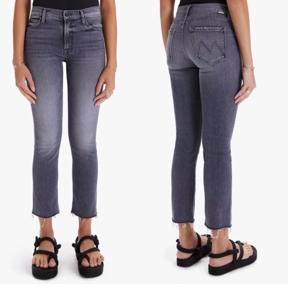 MOTHER The Rascal Ankle Fray Jeans Size 26 Raw Hem Stitching in the Dark Gray